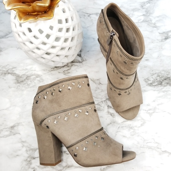 Jessica Simpson Shoes - Jessica Simpson Taupe Suede Studded Heels 9.5